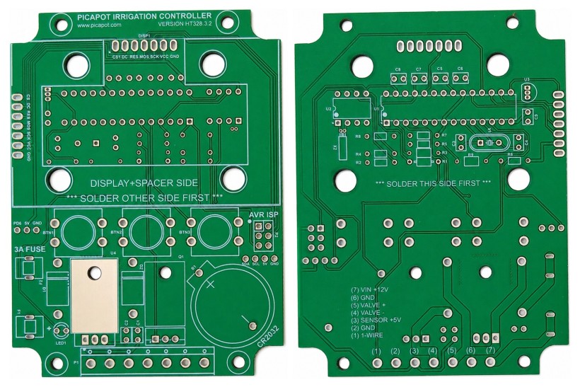 Front and back of the Picapot 328 controller PCB